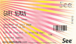 Gary Numan Leeds Ticket 2008